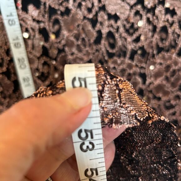 Candalite Petite Black Copper Lace Sequined Romantic Goth Maxi Dress PM - Picture 10 of 11